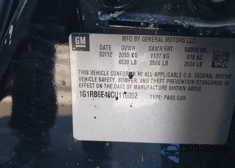 2012 Chevrolet Volt из США, поврежденный, VIN 1G1RB6E48CU116052